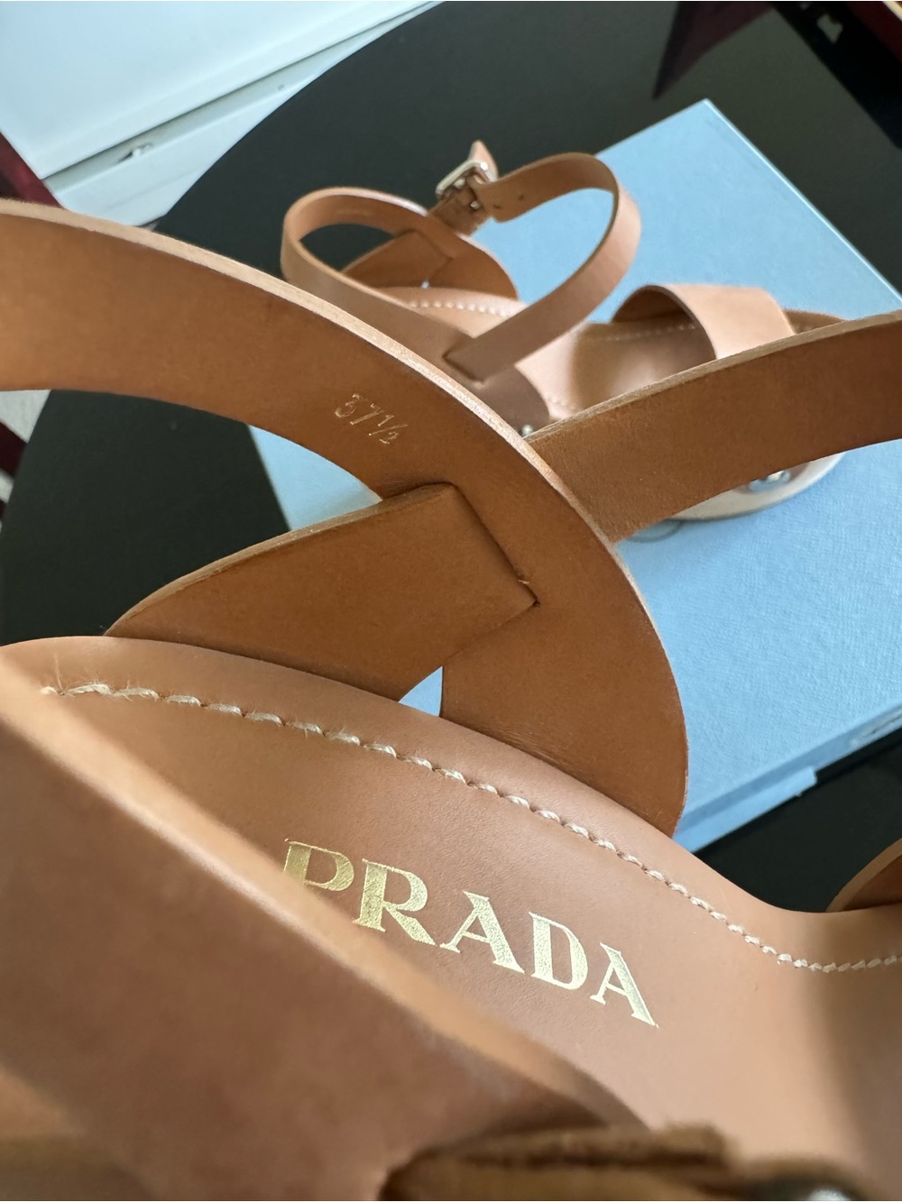Prada Brown Leather Platform Block Heel Sandals - Picture 4 of 6